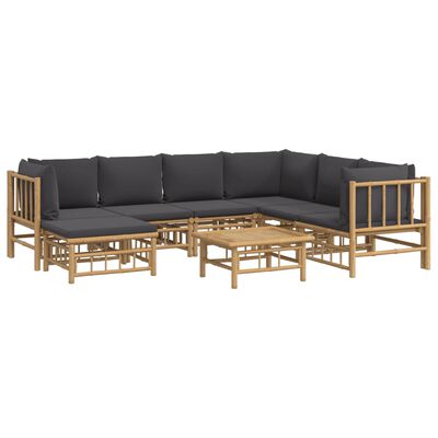 vidaXL 8-tlg. Garten-Lounge-Set mit Dunkelgrauen Kissen Bambus