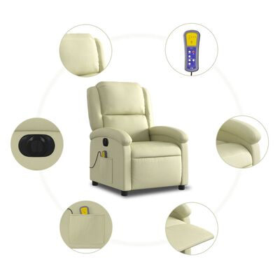 vidaXL Massagesessel Elektrisch Creme Echtleder