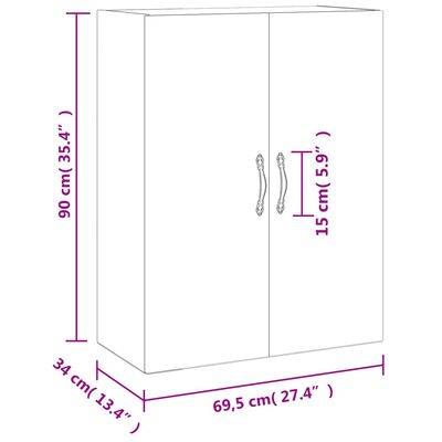 vidaXL Wandschrank Braun Eichen-Optik 69,5x34x90 cm Holzwerkstoff