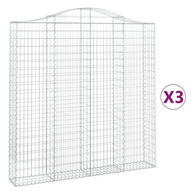 vidaXL Gabionen mit Hochbogen 3 Stk. 200x30x200/220cm Verzinktes Eisen