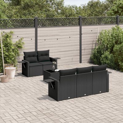 vidaXL 6-tlg. Garten-Sofagarnitur mit Kissen Schwarz Poly Rattan