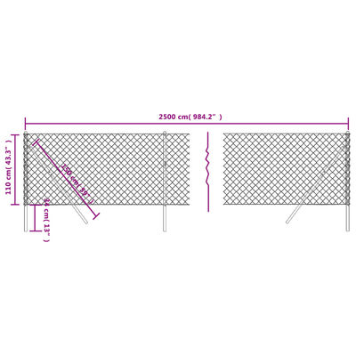 vidaXL Maschendrahtzaun Anthrazit 1,1x25 m