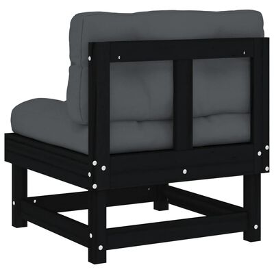 vidaXL Mittelsofa mit Kissen Schwarz Massivholz Kiefer