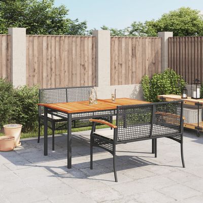 vidaXL 3-tlg. Garten-Essgruppe mit Kissen Schwarz Poly Rattan