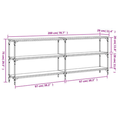 vidaXL Konsolentisch Räuchereiche 200x29x75 cm Holzwerkstoff