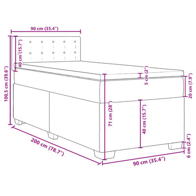 vidaXL Boxspringbett mit Matratze Schwarz 90x200 cm Kunstleder