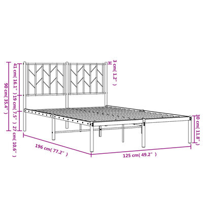 vidaXL Bettgestell mit Kopfteil Metall Schwarz 120x190 cm