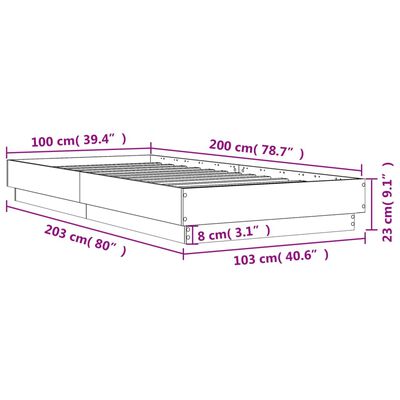 vidaXL Bettgestell LED Sonoma-Eiche 100x200 cm