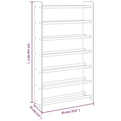 vidaXL Schuhregal Grau 65x24x117 cm Holzwerkstoff