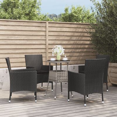 vidaXL 5-tlg. Garten-Bistro-Set mit Kissen Schwarz Poly Rattan