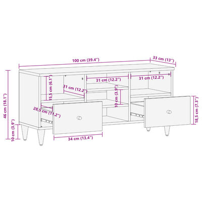 vidaXL TV-Schrank 100x33x46 cm Massivholz Mango