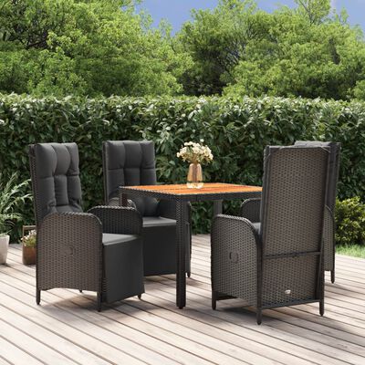 vidaXL 5-tlg. Garten-Essgruppe mit Kissen Schwarz Poly Rattan