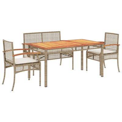 vidaXL 3-tlg. Garten-Essgruppe mit Kissen Beige Poly Rattan