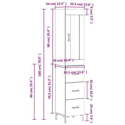 vidaXL Highboard Braun Eichen-Optik 34,5x34x180 cm Holzwerkstoff