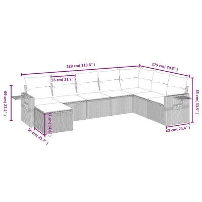 vidaXL 8-tlg. Garten-Sofagarnitur mit Kissen Grau Poly Rattan