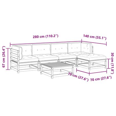 vidaXL 6-tlg. Garten-Sofagarnitur mit Kissen Wachsbraun Kiefernholz