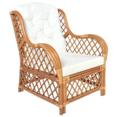 vidaXL Sessel mit Kissen Hellbraun Rattan und Leinen