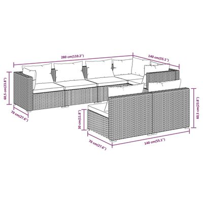 vidaXL 7-tlg. Garten-Lounge-Set mit Kissen Grau Poly Rattan