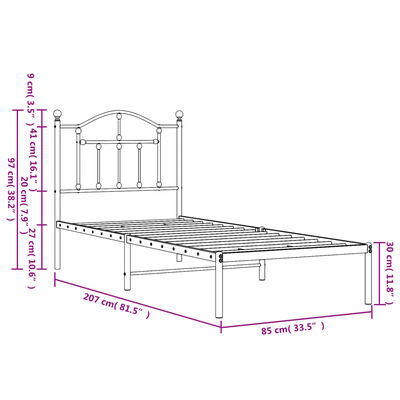 vidaXL Bettgestell mit Kopfteil Metall Weiß 80x200 cm