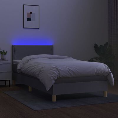 vidaXL Boxspringbett mit Matratze & LED Hellgrau 90x190 cm Stoff