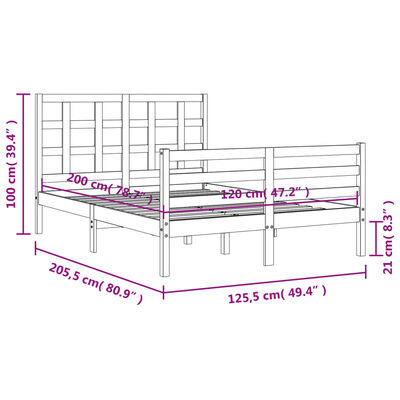 vidaXL Massivholzbett mit Kopfteil 120x200 cm