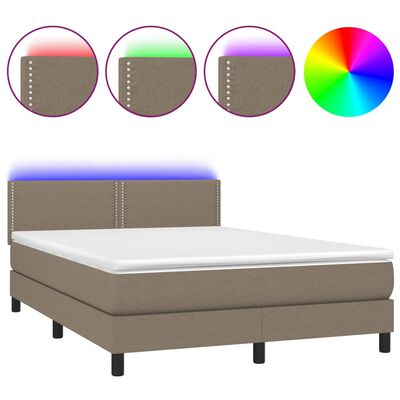 vidaXL Boxspringbett mit Matratze & LED Taupe 140x200 cm Stoff