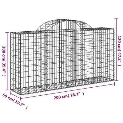 vidaXL Gabionen mit Hochbogen 6 Stk. 200x50x100/120cm Verzinktes Eisen