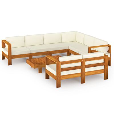 vidaXL 8-tlg. Garten-Lounge-Set mit Creme Auflagen Massivholz Akazie