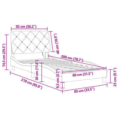 vidaXL Bettgestell mit LED-Leuchten Schwarz 80x200 cm Samt