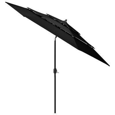 vidaXL Sonnenschirm mit Aluminium-Mast 3-lagig Schwarz 3 m