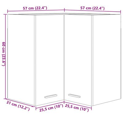 vidaXL Eckhängeschrank Sonoma-Eiche 57x57x60 cm Holzwerkstoff