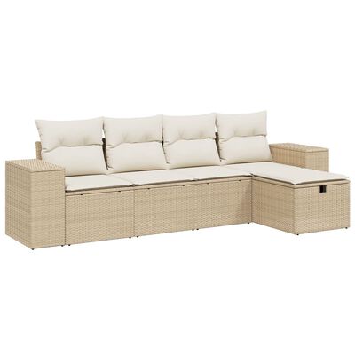 vidaXL 5-tlg. Garten-Sofagarnitur mit Kissen Beige Poly Rattan