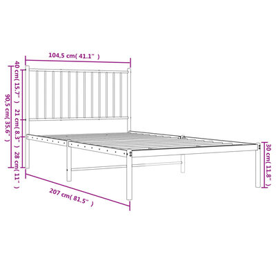 vidaXL Bettgestell mit Kopfteil Metall Schwarz 100x200 cm