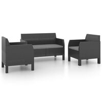 vidaXL 3-tlg. Garten-Lounge-Set mit Kissen PP Rattan Anthrazit