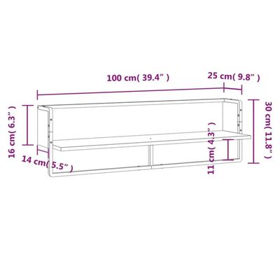 vidaXL Wandregal mit Stange Räuchereiche 100x25x30 cm