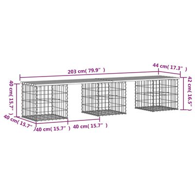 vidaXL Gartenbank aus Gabionen 203x44x42 cm Massivholz Douglasie