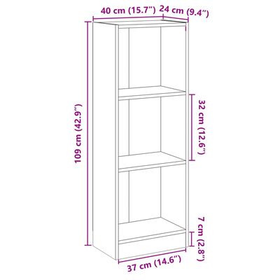 vidaXL Bücherregal 3 Fächer Weiß und Sonoma 40x24x109 cm Holzwerkstoff