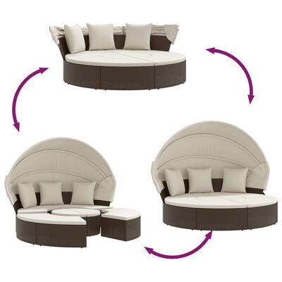 vidaXL Outdoor-Loungebett mit Dach und Kissen Schwarz Poly Rattan