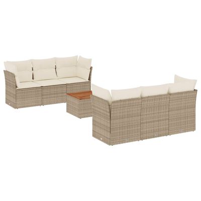 vidaXL 7-tlg. Garten-Sofagarnitur mit Kissen Beige Poly Rattan