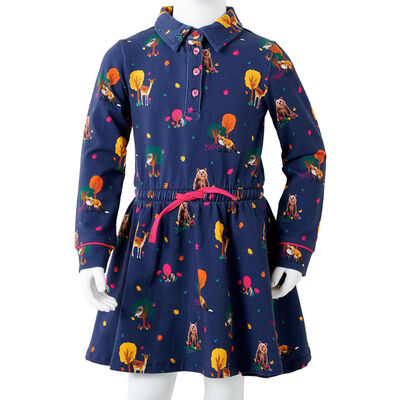 Kinderkleid mit Langen Ärmeln und Kordelzug Marineblau 92