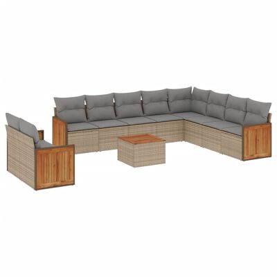 vidaXL 11-tlg. Garten-Sofagarnitur mit Kissen Beige Poly Rattan