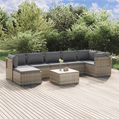 vidaXL 8-tlg. Garten-Lounge-Set mit Kissen Grau Poly Rattan