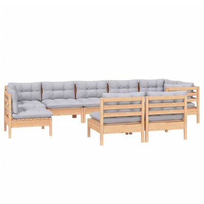 vidaXL 9-tlg. Garten-Lounge-Set mit Grauen Kissen Kiefer Massivholz