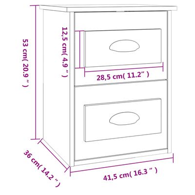 vidaXL Wand-Nachttische 2 Stk. Sonoma-Eiche 41,5x36x53 cm