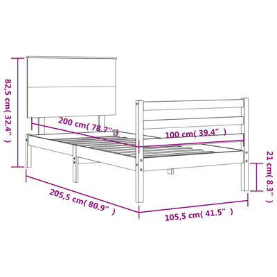 vidaXL Massivholzbett mit Kopfteil Weiß 100x200 cm