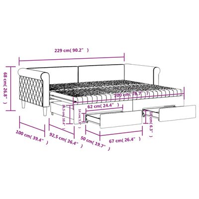 vidaXL Tagesbett Ausziehbar mit Schubladen Hellgrau 90x200 cm Samt