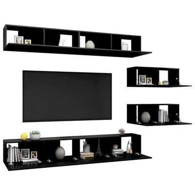 vidaXL 6-tlg. TV-Schrank-Set Schwarz Holzwerkstoff