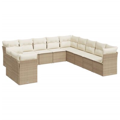 vidaXL 11-tlg. Garten-Sofagarnitur mit Kissen Beige Poly Rattan