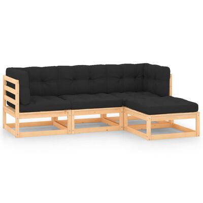 vidaXL 4-tlg. Garten-Lounge-Set mit Kissen Massivholz Kiefer