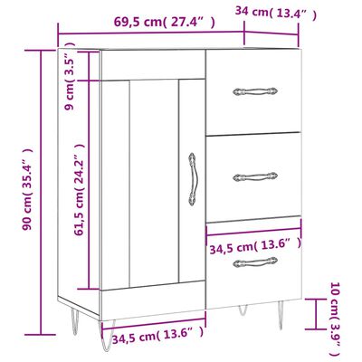 vidaXL Sideboard Räuchereiche 69,5x34x90 cm Holzwerkstoff